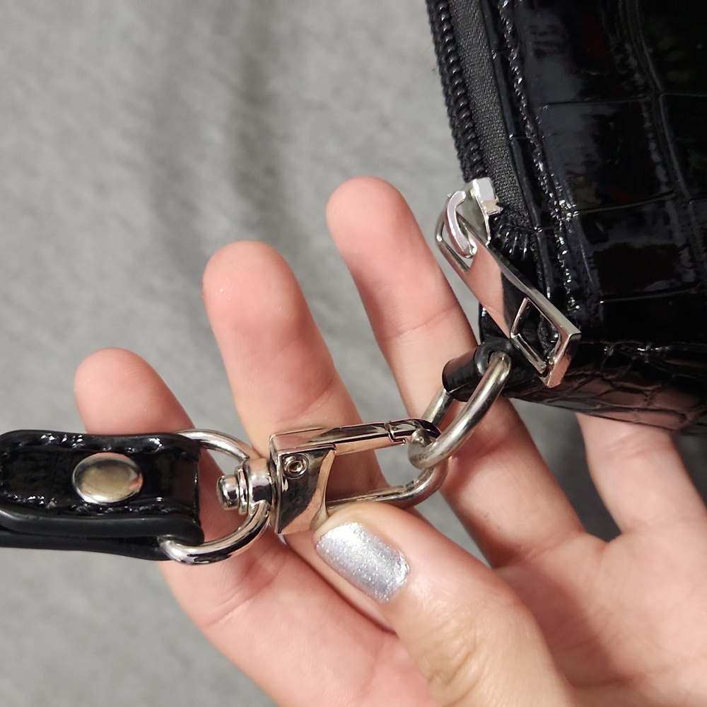 Vintage Y2K Black Faux Patent Leather Snakeskin Mini Clutch Handbag Purse - Picture 4 of 10